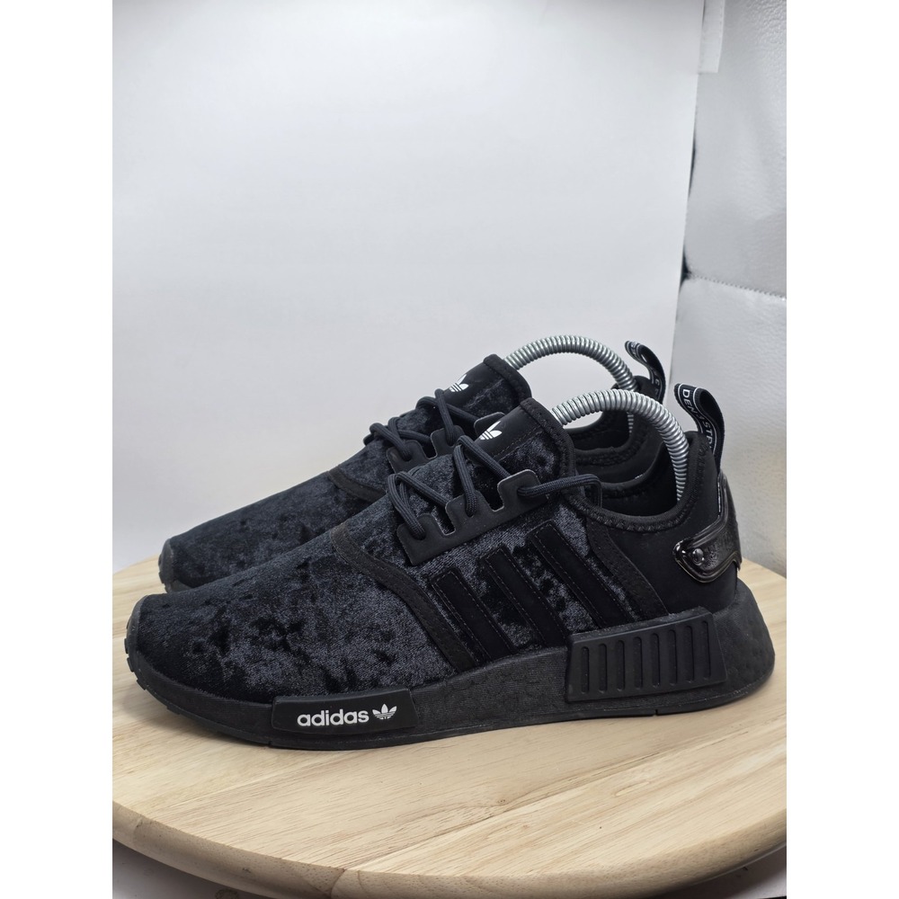Women's Size 7.5 - Adidas Triple Black Velour NMD_R1 Sneakers / GW5682